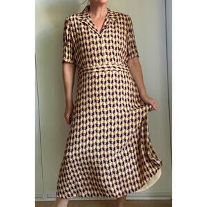 Frank & Oak 50s Inspired Graphic Print Day Dress Size Large Retro Knee Length